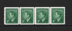 CANADA - #297 - 1c KING GEORGE VI COIL STRIP OF 4 MNH