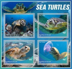 Stamps. Fauna. Sea Turtles  2022 year 1+1 sheets perforated Burundi