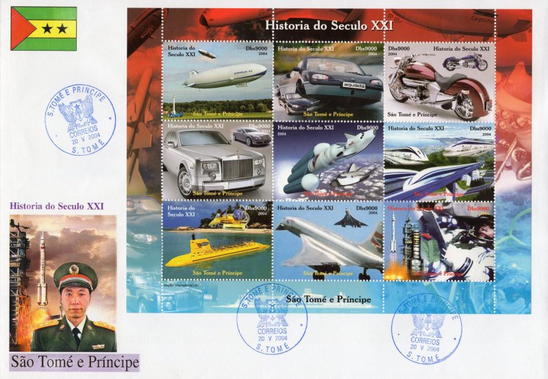 Sao Tome and Principe 2004 Motorcycle/Concorde-SPACE Sheetlet perforated FDC