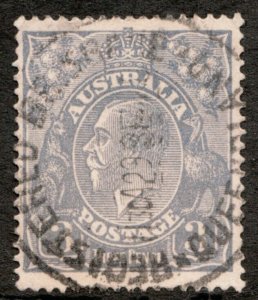 1924 Australia Sc #30, 3d KGV, Kangaroo & Emu - Used Registered cancel Cv$7.75