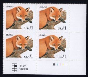 SCOTT  3036  RED FOX  $1.00  PLATE BLOCK  MNH  SHERWOOD STAMP