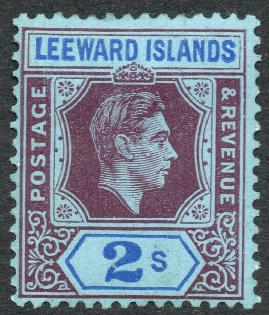 LEEWARD ISLANDS-1938-51 2/- Reddish Purple & Blue/Blue Sg 111 toning MM V41895