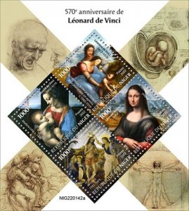 Niger - 2022 Italian Artist Leonardo da Vinci - 4 Stamp Sheet - NIG220142a