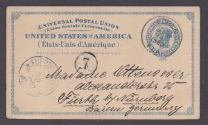 **US 19th Cent Postal Sta FL Cover SC# UX6 Ocala, FL to Germany 1890