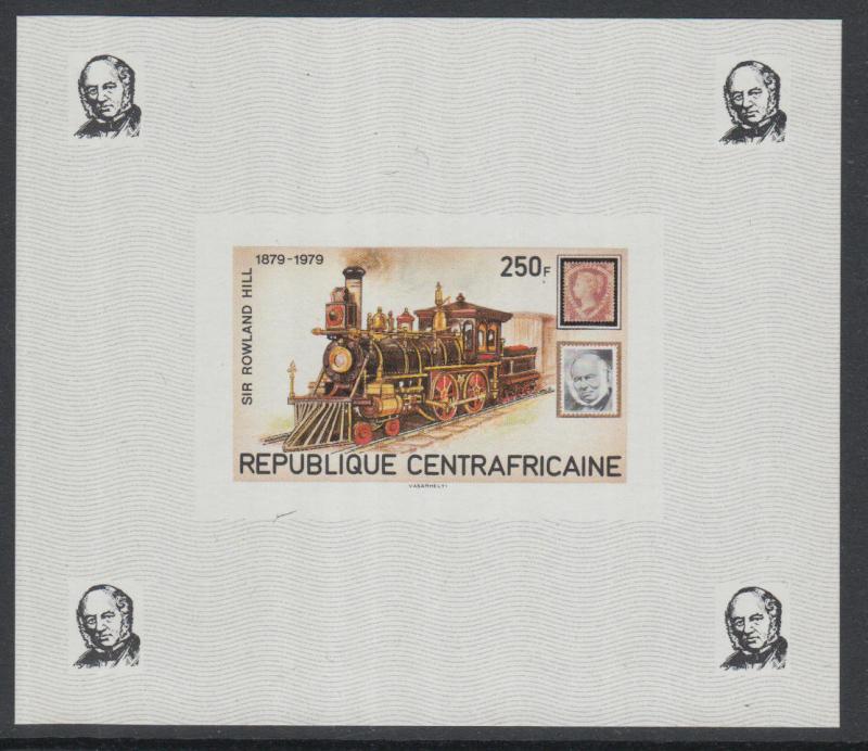 XG-K546 CENTRAL AFRICAN - Trains, 1979 Rowland Hill, Imperf. 250F MNH Sheet