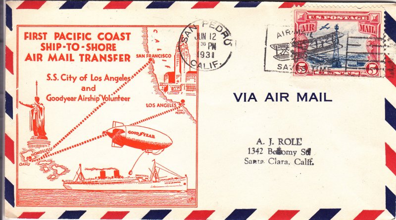 1931, 1st Pacific Coast Ship-Shore Airmail Transfer, San Pedro, CA (S18285)