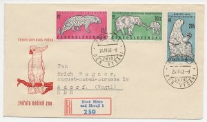 Registered cover Czechoslovakia Leopard - Elephant - Polar bear