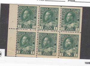 CANADA # 104a FVF-MNH KGV 1cts BOOKLET PANE OF 6 CAT VALUE $50+