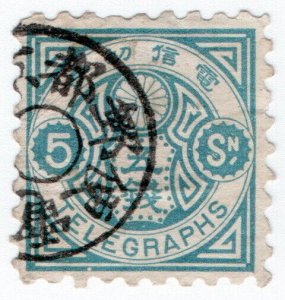 (I.B) Japan Telegraphs : 5sen Deep Turquoise (1885)