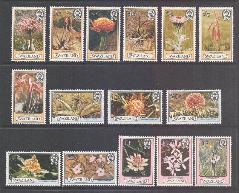 Swaziland Scott 346/360 - SG340a/354a, 1980 Flowers Set mint poor gum