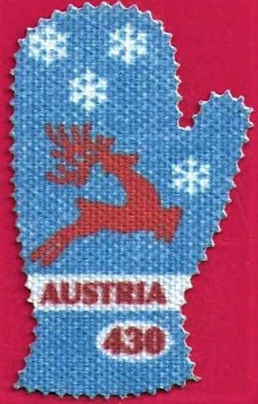 2021 Austria Mitten-Shaped Textile Stamp VF/MNH, Deer, Glove, BRANDNEW! LOOK!!