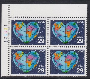 2535 Love Plate Block MNH