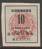 MEXICO 411, 10¢ SONORA ANVIL SEAL WITH PLATA, NG (AS ISSUED). VF.