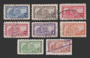 COLOMBIA STAMP SET 1945 - 48  SCOTT # RA19 - RA26. USED.