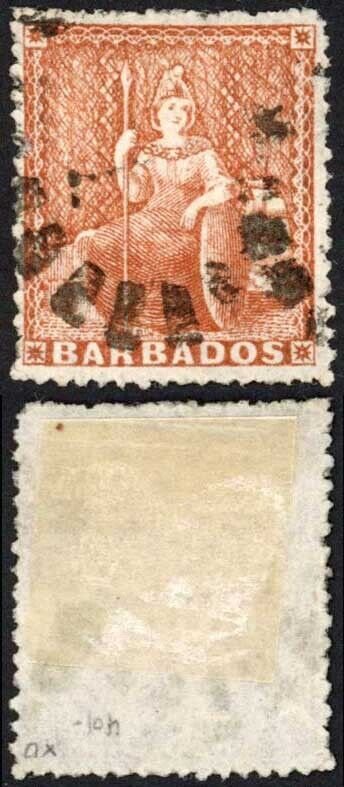 Barbados SG26 (4d) Dull Brown-red Rough Perf No Wmk Cat 85