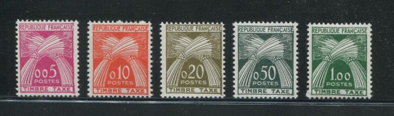 1960 France Postage Due Stamps #J93-J97 Mint Never Hinged Very Fine Set