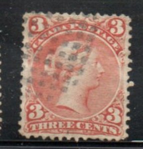 Canada Sc 25 1868 3 c red large Queen Victoria stamp used