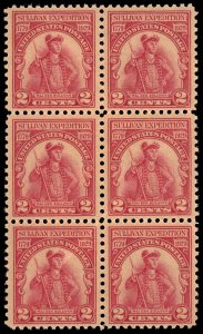 US Sc 657 MNH BLOCK of 6 - 1929 2¢ - Sullivan Expedition - See Descript