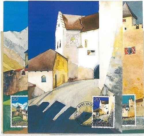 14654 - LIECHTENSTEIN - POSTAL HISTORY - Set of 3 MAXIMUM CARDS Architecture