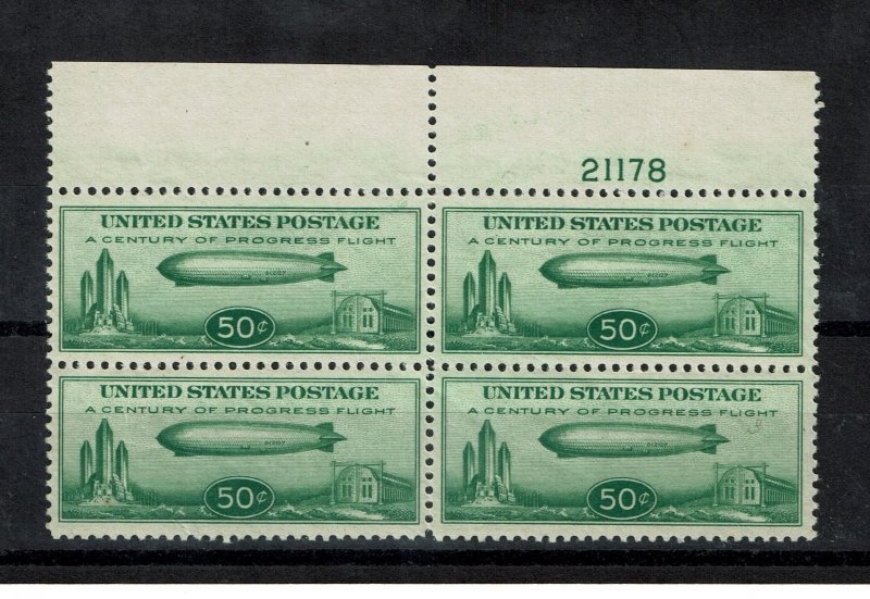 US airmail, C18.  Block of four with plate number 21178.  NH.  Minor gum bends.