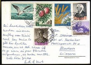 SAN MARINO 1956 postcard to Switzerland - nice franking - Olympics etc.....44455