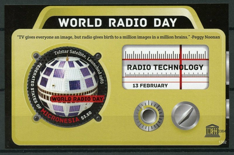 Micronesia 2013 MNH World Radio Day 1v S/S UNESCO Telstar Satellites Stamps