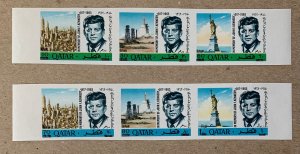 Qatar 1966 New Currency Kennedy IMPERF strips. SEE NOTE. Scott 119-19A, CV $80+
