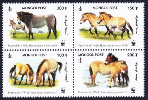 Mongolia WWF Przewalski's Horse 4v Block of 4 2000 MNH SC#2440 a-d