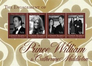 Union Island 2011 - Royal Engagement of William and Kate Sheet of 4 Stamps MNH