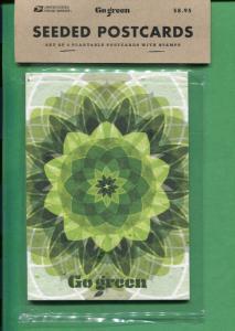 Go Green Seeded Postcards Set Of 4 Plantable Postcards With Stamps Brand New!