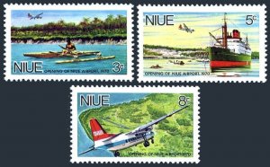 Niue 136-138 2 sets,MNH.Mi 113-115. Niue Airport,1970.Outrigger canoe,Ship,Plane