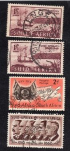 South Africa 1949-60 Group of 4 Commemoratives, Scott 108a, 108b, 198, 235 used