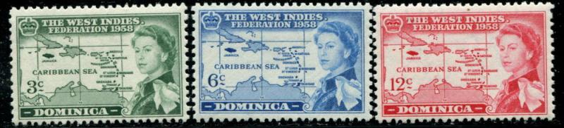 DOMINICA  161-63 Mint OG 1958 West Indies Federation