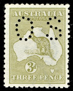 [mag746] Australia 1913 Kangaroo 1913 3d Olive 1st Wmk Small OS MVLH SG O20 DieI