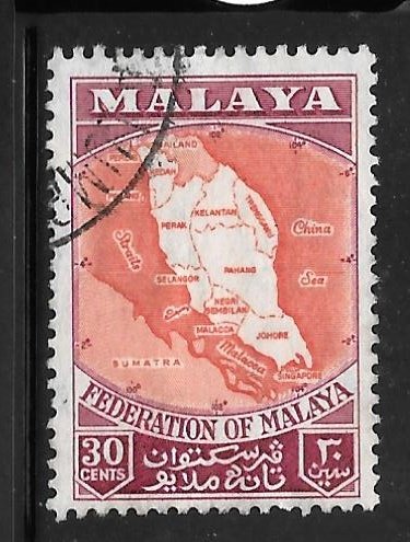 Federation of Malaya 83: 30c Map, used, F-VF