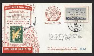 USA / UNITED NATIONS 1954 REIDER TVEDT Signed Cover Sc 928