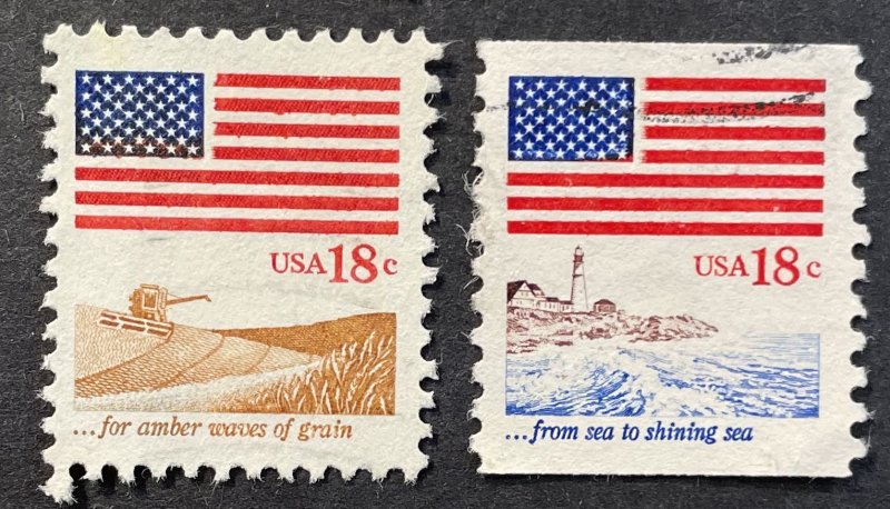 US #1890-1891 Used F/VF 18c USA Flag Grains Shining Sea 1981 [G18.2.2]
