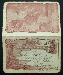 1905 Wellington New Zealand Stationary Postcard Cover To Melbourne Australia