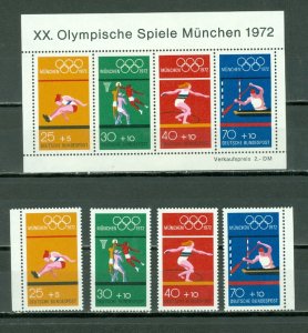 GERMANY 1972 OLYMPICS #B490a-d + #B490e...SET & SOUV. SHEET...MNH...$8.50