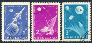 Bulgaria 1278-1280 two sets, CTO. Russian rocket to the moon Lunik 4, 1963.