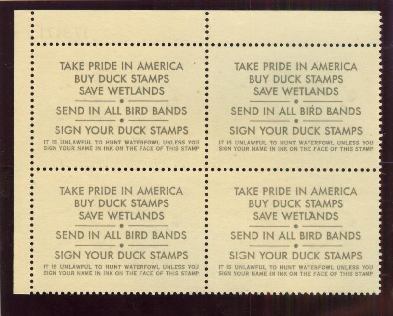 U.S. - RW54 - Plate Block - EXTRA FINE - Never Hinged 