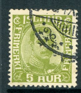 Iceland 1922 Christian X 5a Olive Green Scott # 112 VFU D179