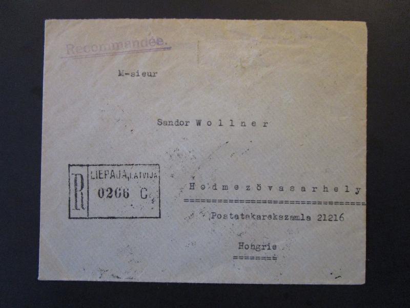 Latvia 1939 Registered Cover to Hungary - Z5390