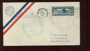 FEB 21 1928 CAM 2  LINDBERGH AIRMAIL COVER PEORIA TO SPRINGFIELD ILLINOIS