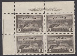 Canada #270 Mint Plate Block, Plate No. 1 UL