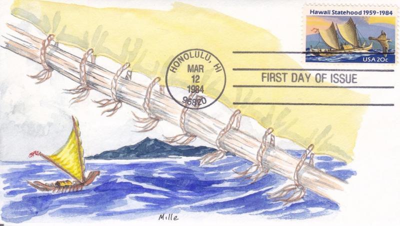 FDC: Hawaii Statehood, H/P by Mille, Mar 12, 1984 (9407)