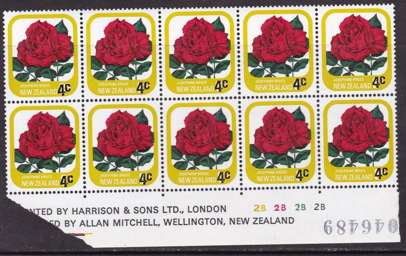 New Zealand 1979 QEII Surcharge Overprint in a block of 10.Color Control Numbers