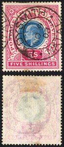 Natal SG140 5/- Postage Revenue Cat 15 pounds 9 Nov 1903 Ladysmith Pmk