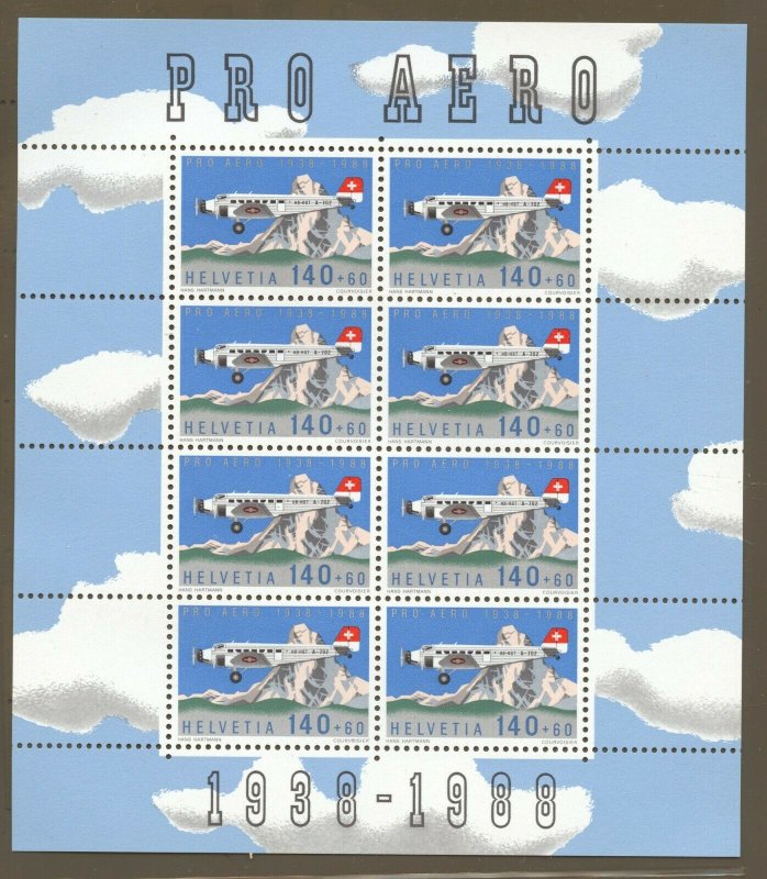 Switzerland, 1988 Pro Aero, Miniature Sheet of 8 MNH,  superb