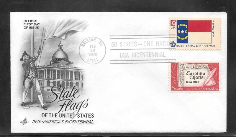 Just Fun Cover #1644 FDC NC. State Flag Artcraft Cachet. (A1474)